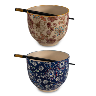 Set 2 ciotole Ramen con decorazione in rilievo+ 2 coppie di bacchette Mult. A