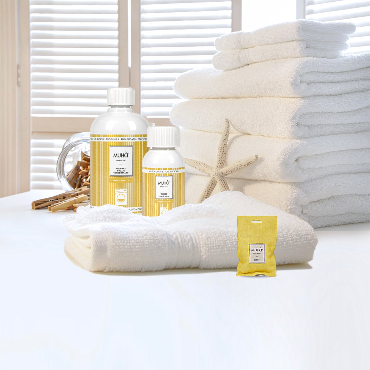 Profuma Bucato Sweet Vanilla – Zucchero a velo, cioccolato e vaniglia su fondo muschiato e resinoso per un bucato dolce e avvolgente | Muhà