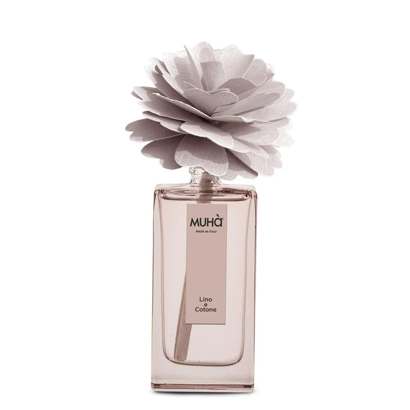 Diffusore Ambiente Peony Lino e Cotone – Profumatore Naturale con Bastoncini in Legno Decorativo | Muhà