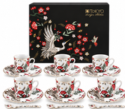 Mythical Crane Set Espresso 18 Pezzi – 6 Tazzine 60 ml con Piattini e Cucchiaini in Porcellana | Tokyo Design Studio