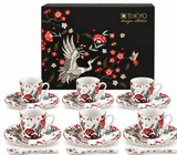 Mythical Crane Set Espresso 18 Pezzi – 6 Tazzine 60 ml con Piattini e Cucchiaini in Porcellana | Tokyo Design Studio