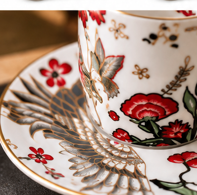 Mythical Crane Set Espresso 18 Pezzi – 6 Tazzine 60 ml con Piattini e Cucchiaini in Porcellana | Tokyo Design Studio