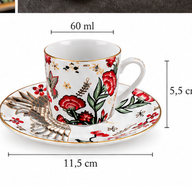 Mythical Crane Set Espresso 18 Pezzi – 6 Tazzine 60 ml con Piattini e Cucchiaini in Porcellana | Tokyo Design Studio