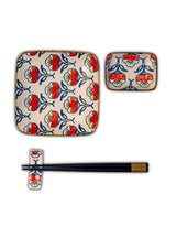 Set 2 piattini + 2 ciotoline + bacchette e poggia bacchette colore Rosa