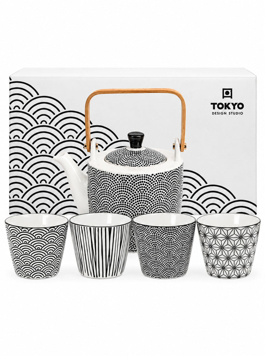 Tea Set Nippon Black 5 Pezzi – Teiera 800 ml con 4 Tazze in Porcellana | TOKYO DESIGN STUDIO