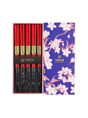 Set 5 Paia di Bacchette Red Black Flower | Tokyo Design Studio