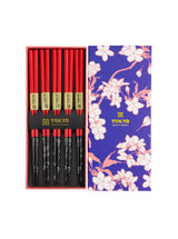 Set 5 Paia di Bacchette Red Black Flower | Tokyo Design Studio