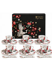 Mythical Crane Set Espresso 18 Pezzi – 6 Tazzine 60 ml con Piattini e Cucchiaini in Porcellana | Tokyo Design Studio