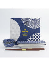 Sushi set di 6 pezzi n Porcellana Blu e Bianca con Bacchette - Sashiko | Tokyo Design Studio