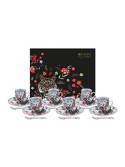Tokyo Design Studio Magical Tiger Set Espresso 18 Pezzi – 6 Tazzine 60 ml con Piattini e Cucchiaini