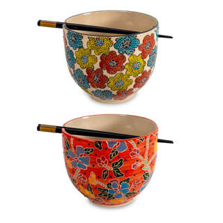 Set 2 ciotole Ramen con decorazione in rilievo+ 2 coppie di bacchette Mult. C