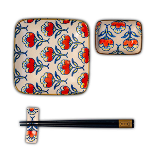 Set 2 piattini + 2 ciotoline + bacchette e poggia bacchette colore Rosa