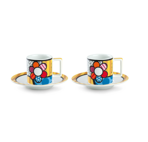 Set 2 Tazzine Caffè con Piattino Britto Fiore