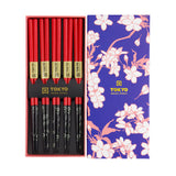 Set 5 Paia di Bacchette Red Black Flower | Tokyo Design Studio