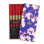 Set 5 Paia di Bacchette Red Black Flower | Tokyo Design Studio