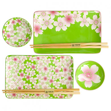 Kawaii Flower Sushi Plate Set4 w/Chop Green