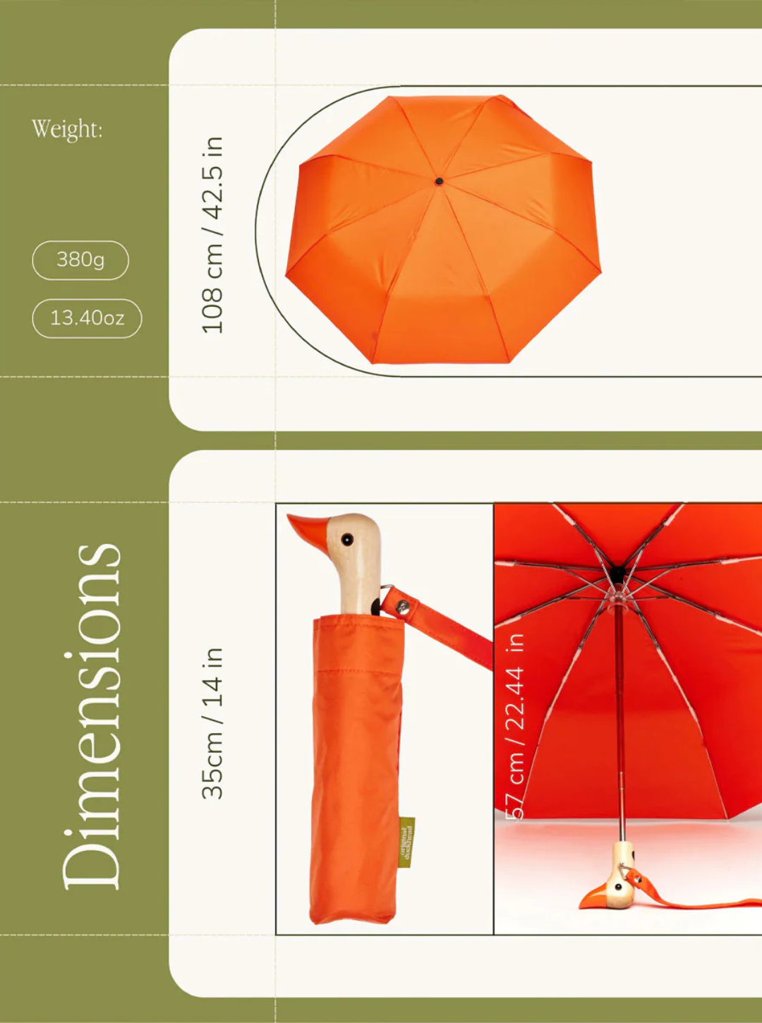 Ombrello Duck Head | Eco‑friendly Compact Umbrella | Papaya