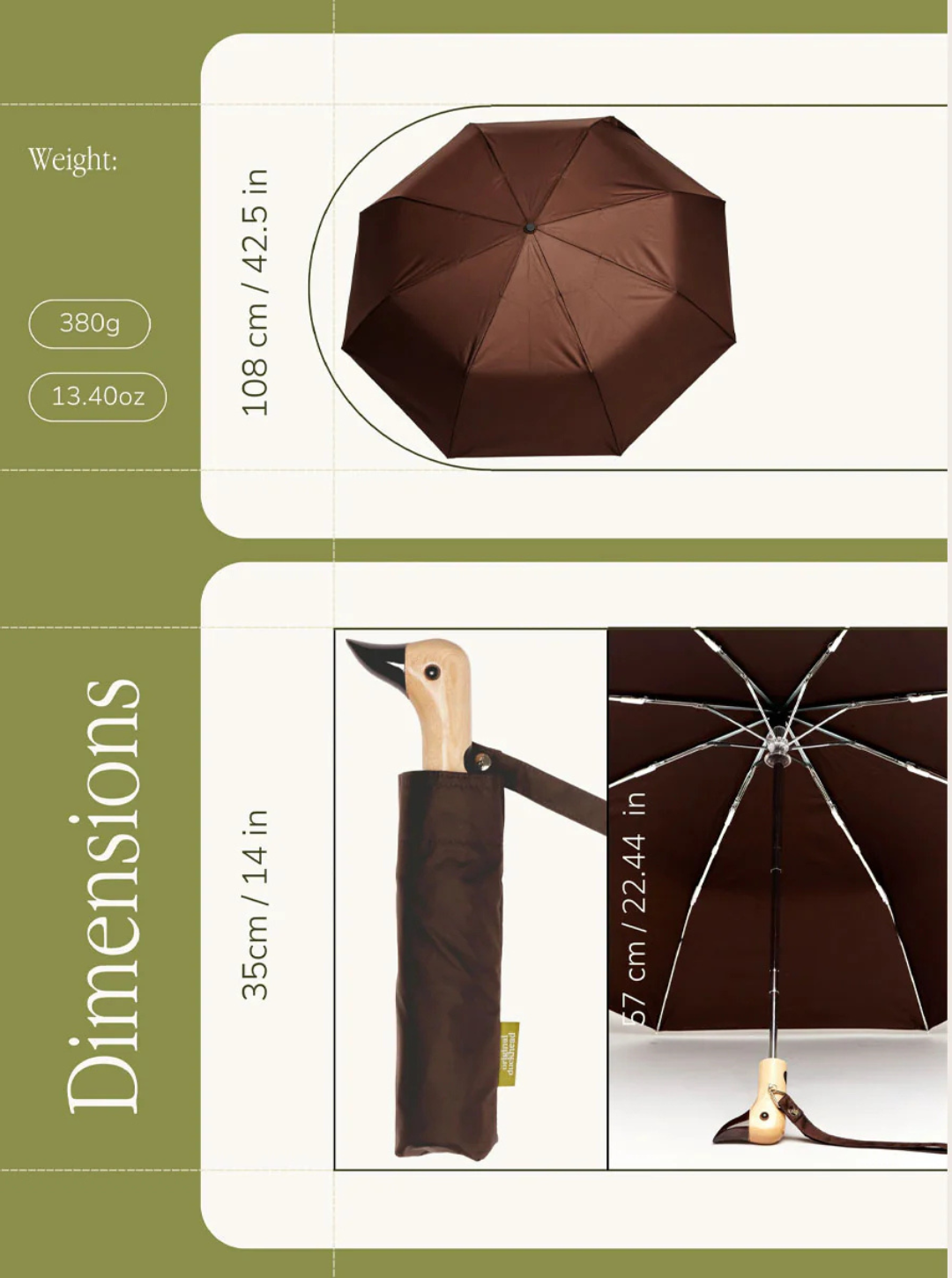 Espresso Compact Duck Umbrella – Ombrello Compatto Eco‑Resistente | Duckhead