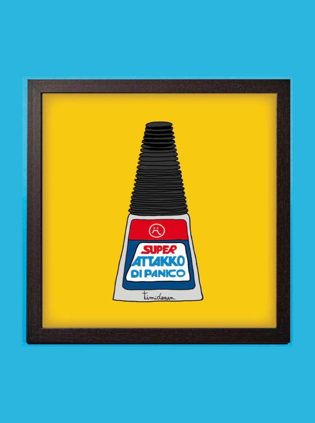 Quadro "Super Attakko di Panico" 20×20 cm – Stampa Premium, Grafica Timidessen