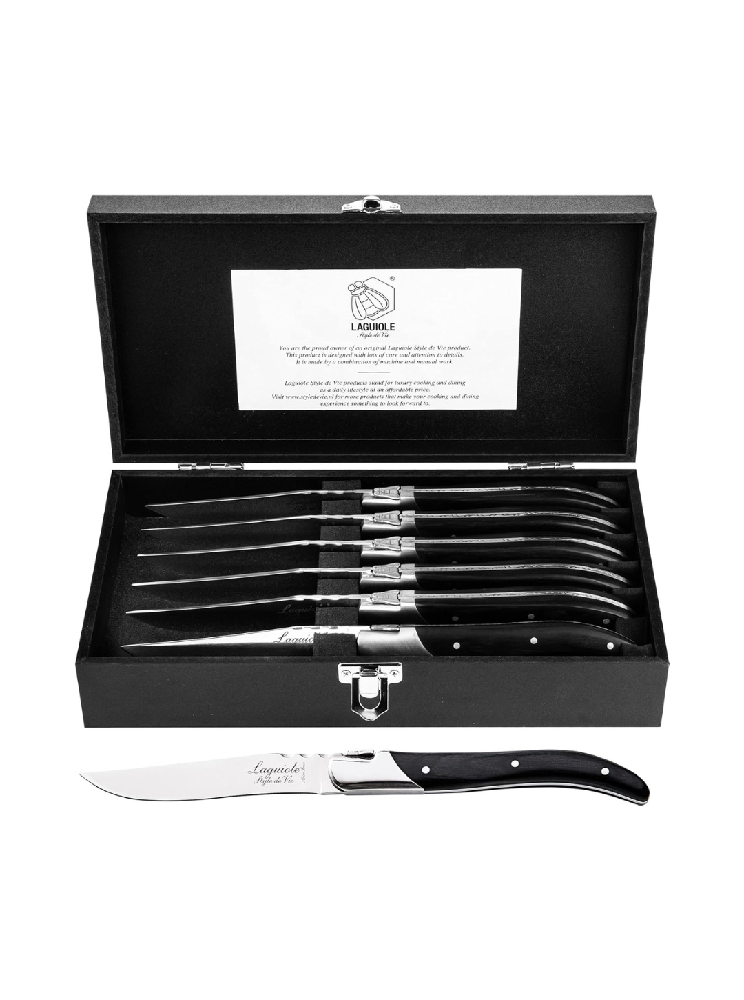 Set coltelli da bistecca 6 pezzi – Precisione e stile in legno Pakka | Laguiole Style de Vie