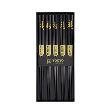 Kotobuki Set 5 Paia di Bacchette Giapponesi in Legno Nero con Confezione Regalo | Tokyo Design Studio