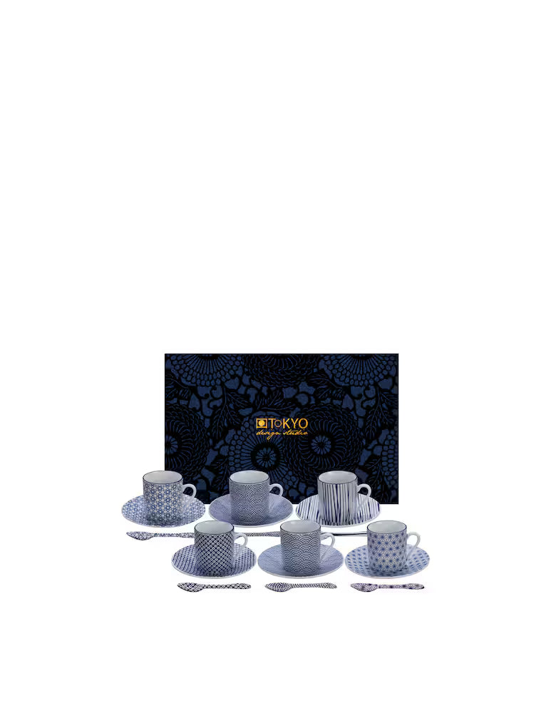 Set Tazzine Caffè Moka Nippon Dark Blu – Elegante servizio da 6 | TOKYO Design Studio