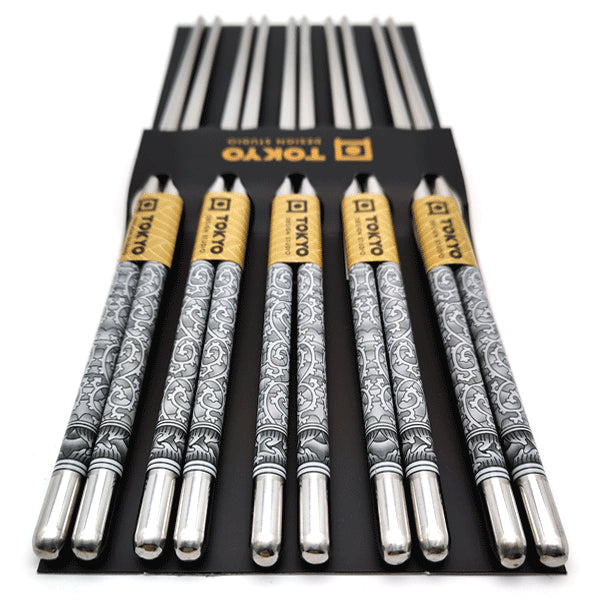 Set 5 Paia di Bacchette Karakusa in Acciaio Inox – Design Giapponese
