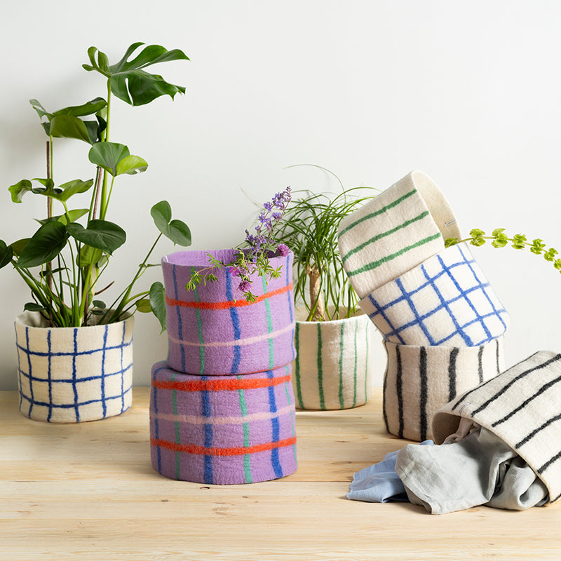 Flower Pot 25 XL Thin-Checked – Vaso in lana impermeabile design | Aveva