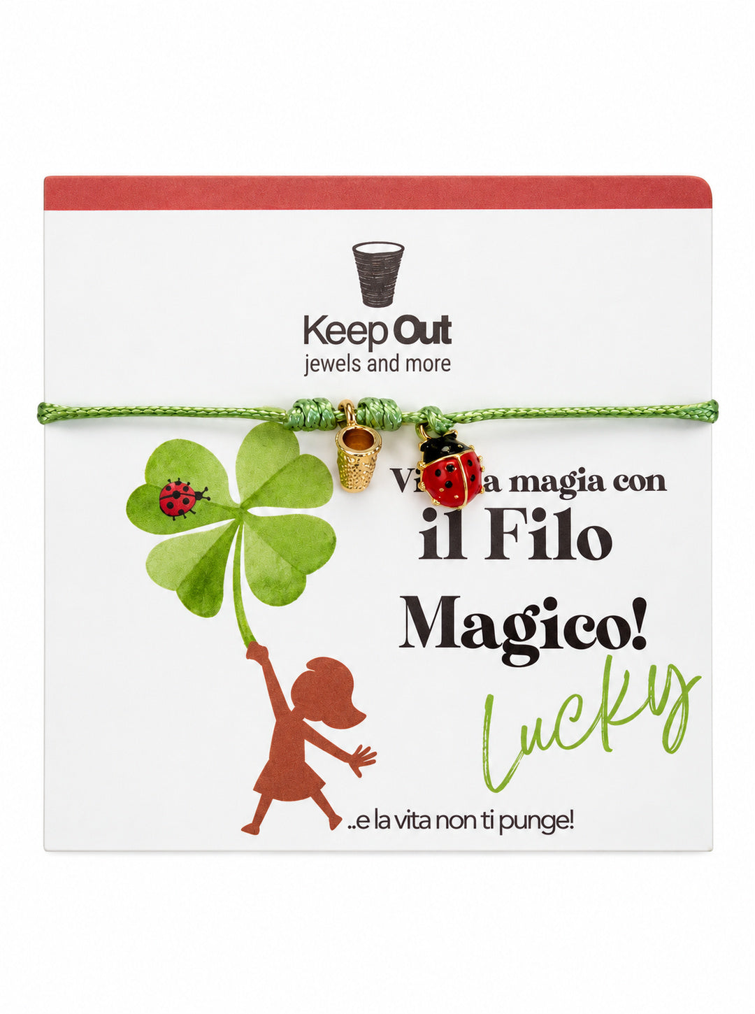Bracciale Filo Magico Coccinella Portafortuna – Braccialetto con Charm, Idea Regalo Disponibile in 10 Colori | Keep Out