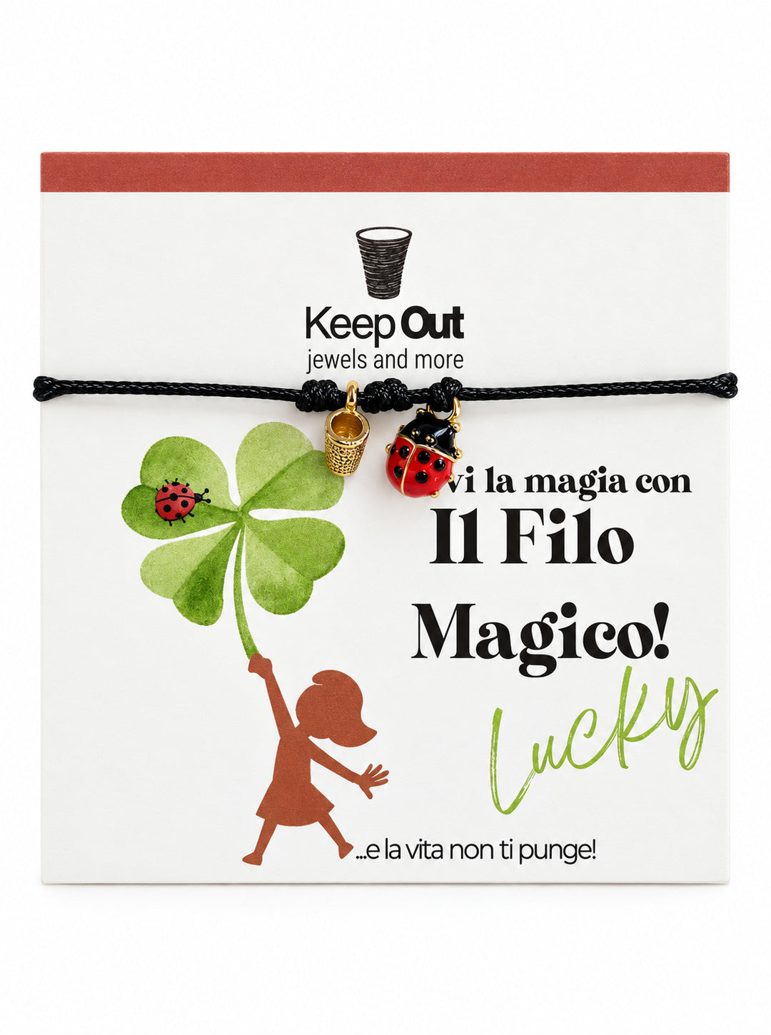 Bracciale Filo Magico Coccinella Portafortuna – Braccialetto con Charm, Idea Regalo Disponibile in 10 Colori | Keep Out