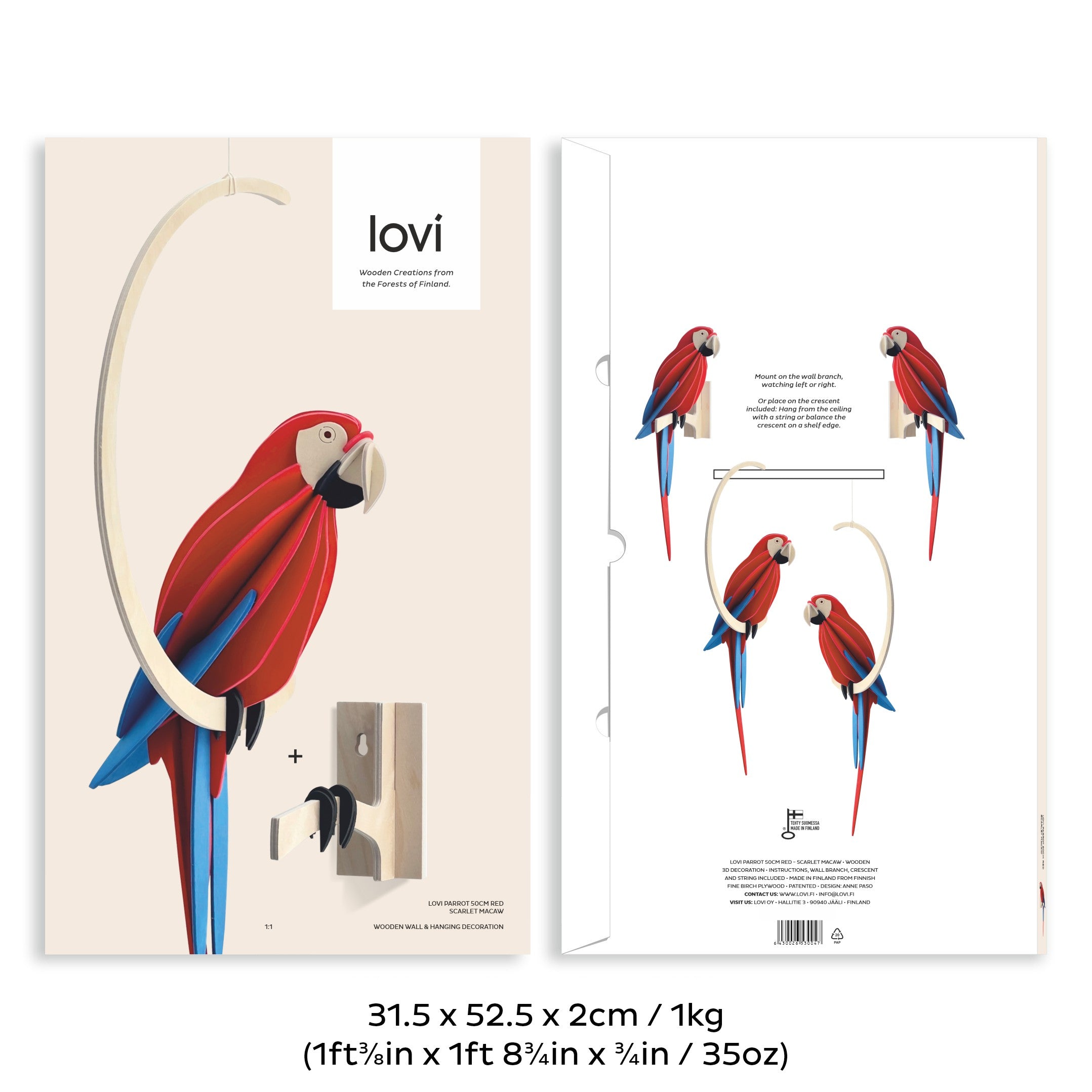 Pappagallo Scarlet Macaw Bright Red 50 cm – Decorazione Tropicale in Legno | Lovi