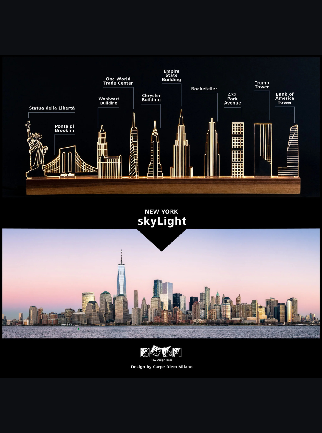 Sbam Design Skylight Maxi New York – Lampada in plexiglas e legno, design moderno