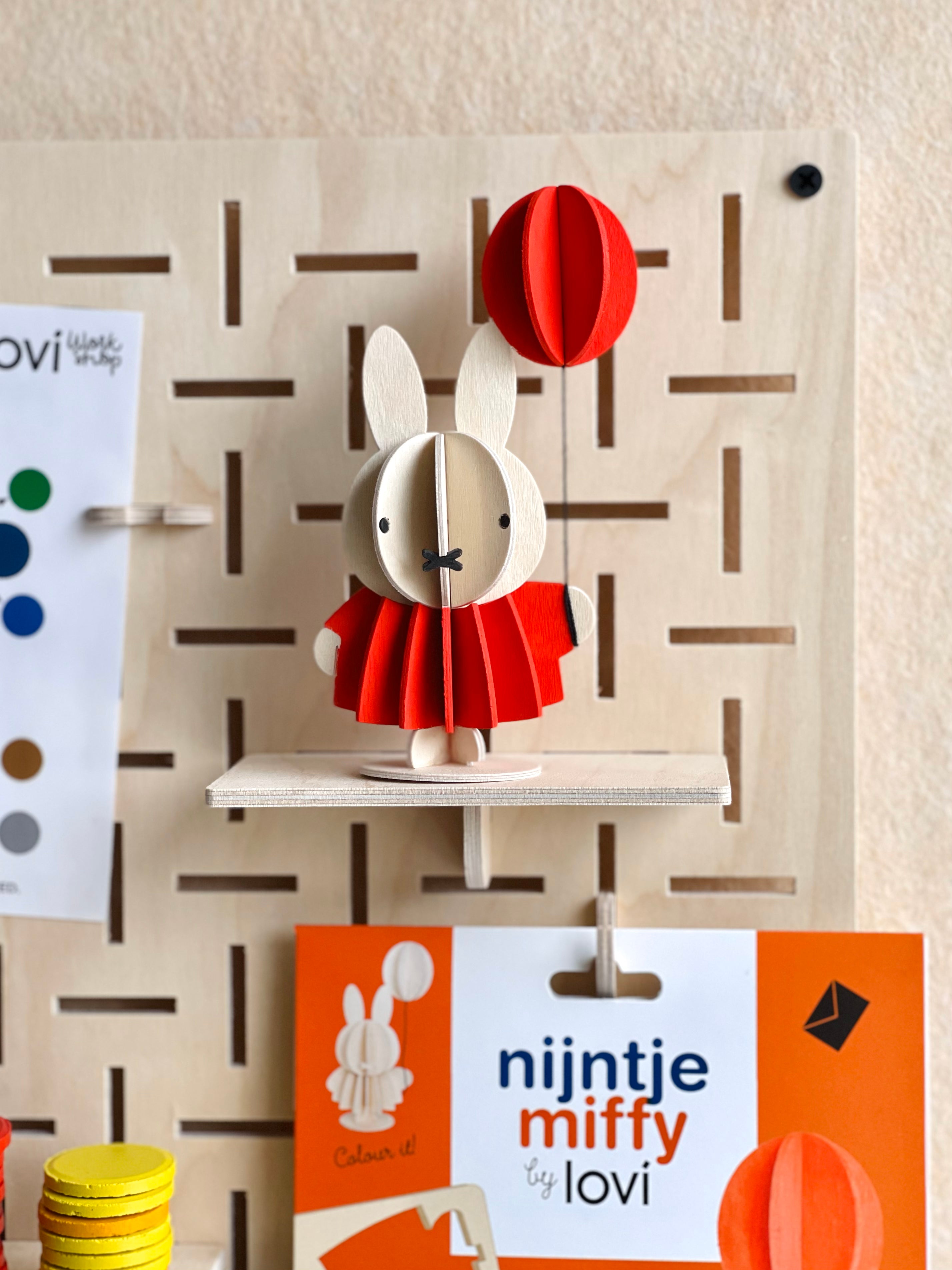 Lovi Miffy & Balloon "Natural Wood" 13.5 cm – Decorazione in legno 3D per casa e regalo | Lovi