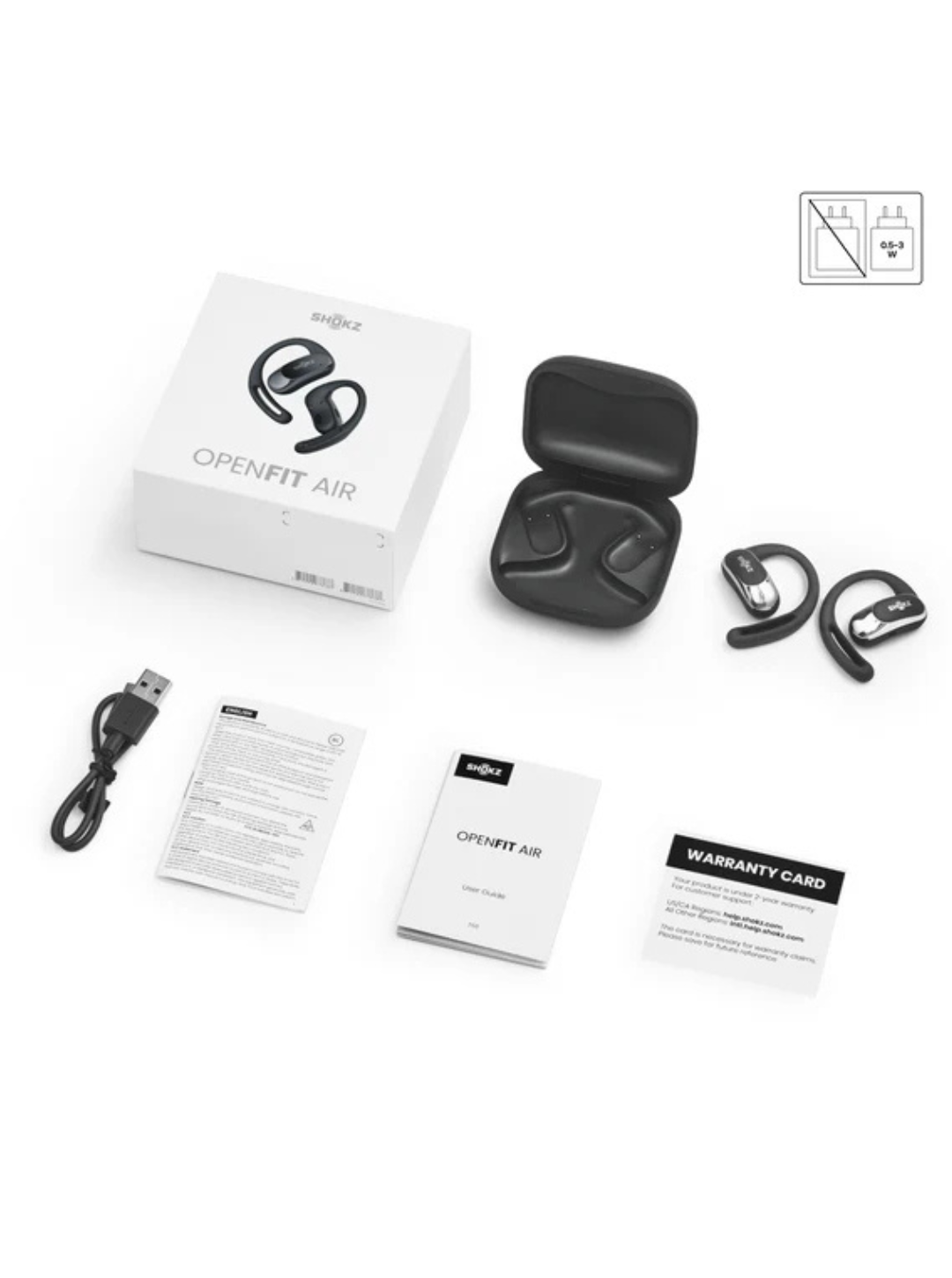 OpenFit Air Nero – Auricolari open-ear True Wireless con gancio flessibile | SHOKZ