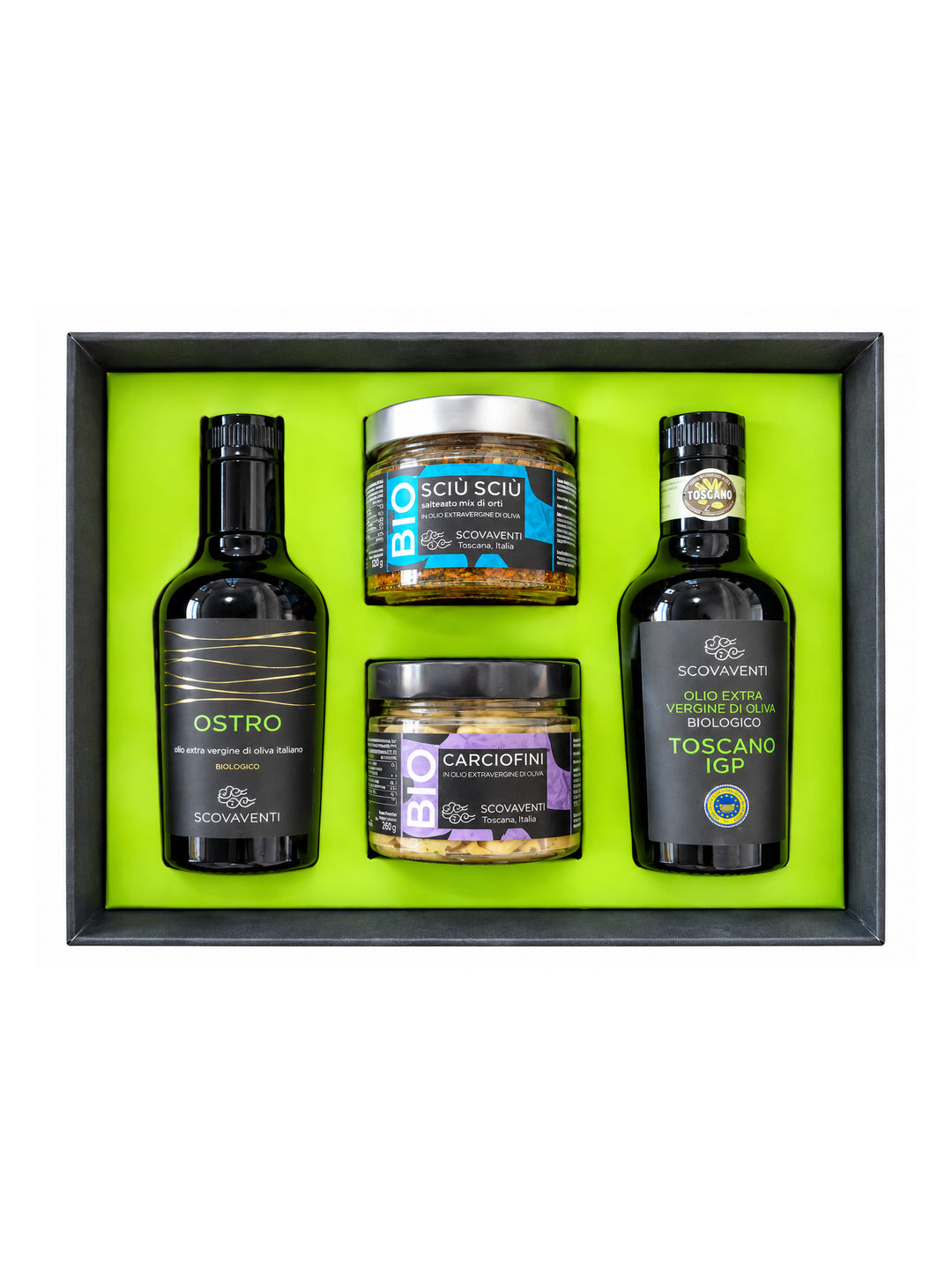 Confezione Regalo Olio EVO Ostro e Toscano con Conserve | Scovaventi