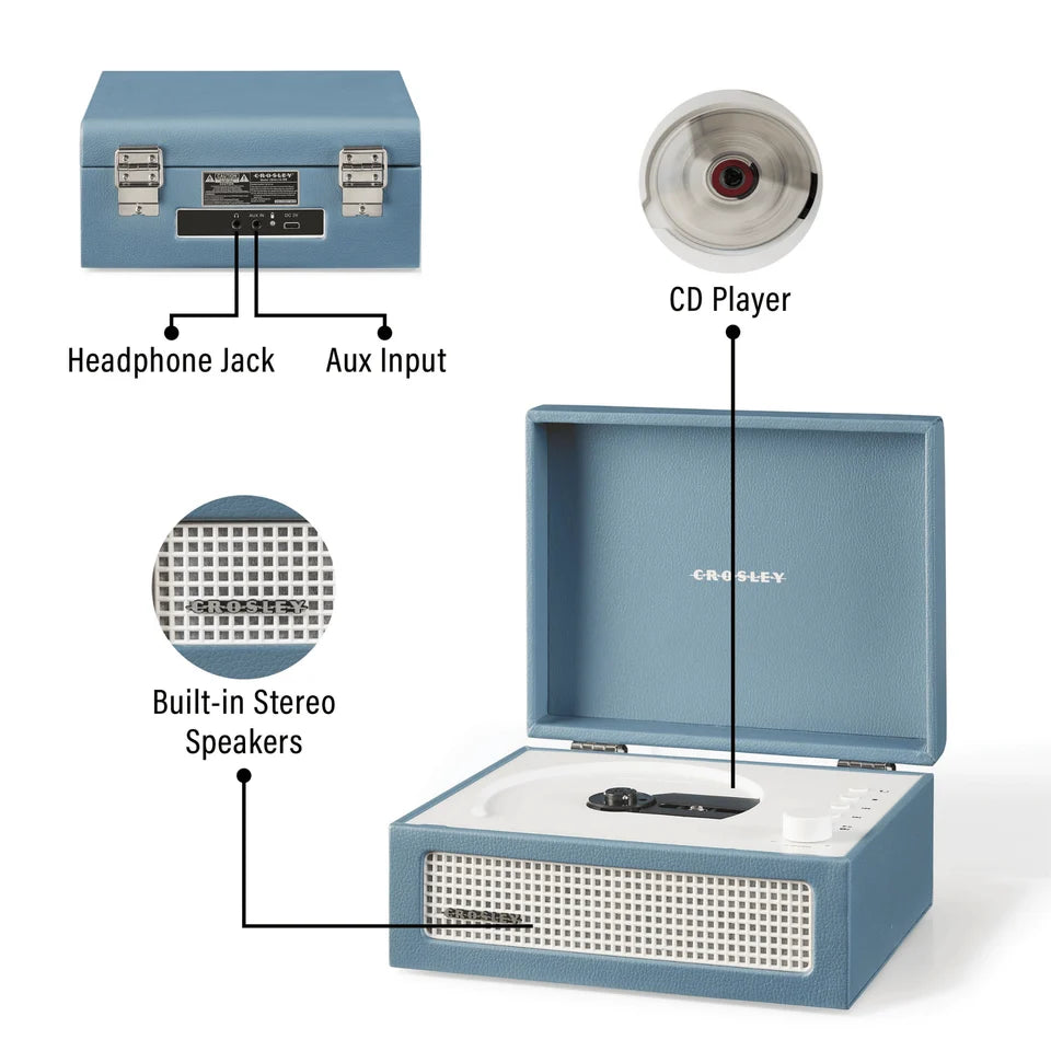 Voyager Washed Blue – Giradischi con CD, Bluetooth e radio FM | Crosley