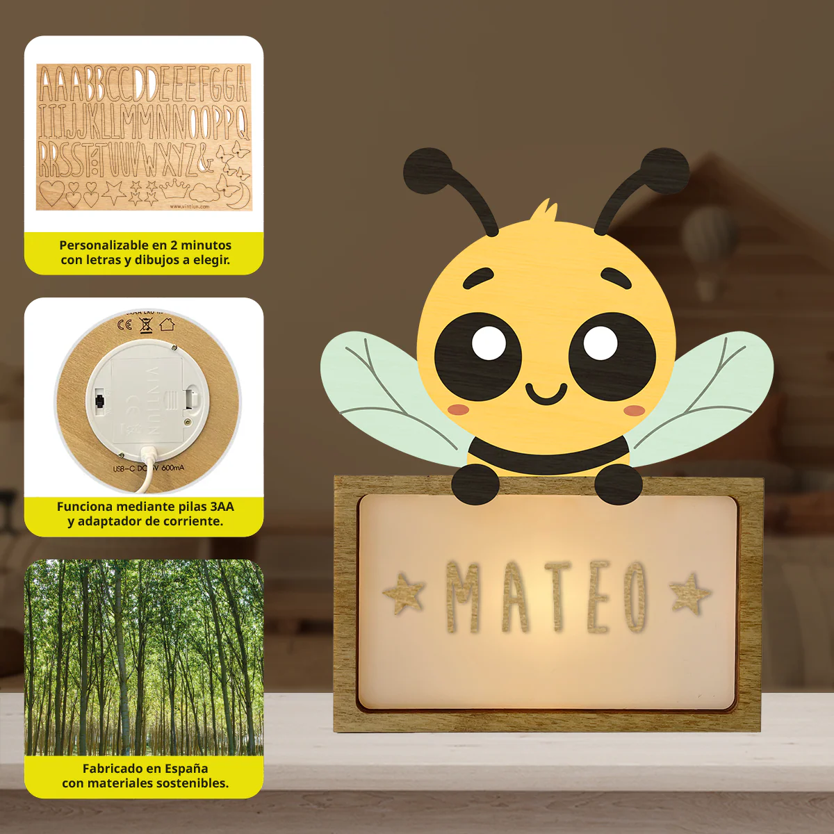 Lampada da tavolo bambino Ape personalizzabile con nome – Vintiun