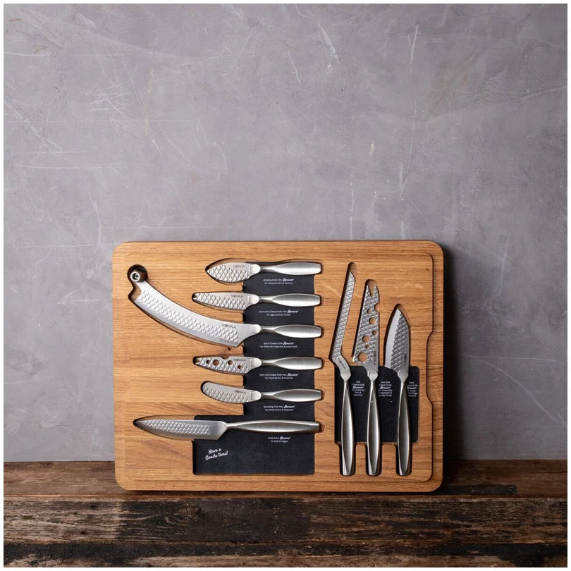 Monaco+ Set Professionale Formaggio con Tagliere e 9 Coltelli – Kit Completo per Degustazione 35,8 × 13 × 5,5 cm | BOSKA