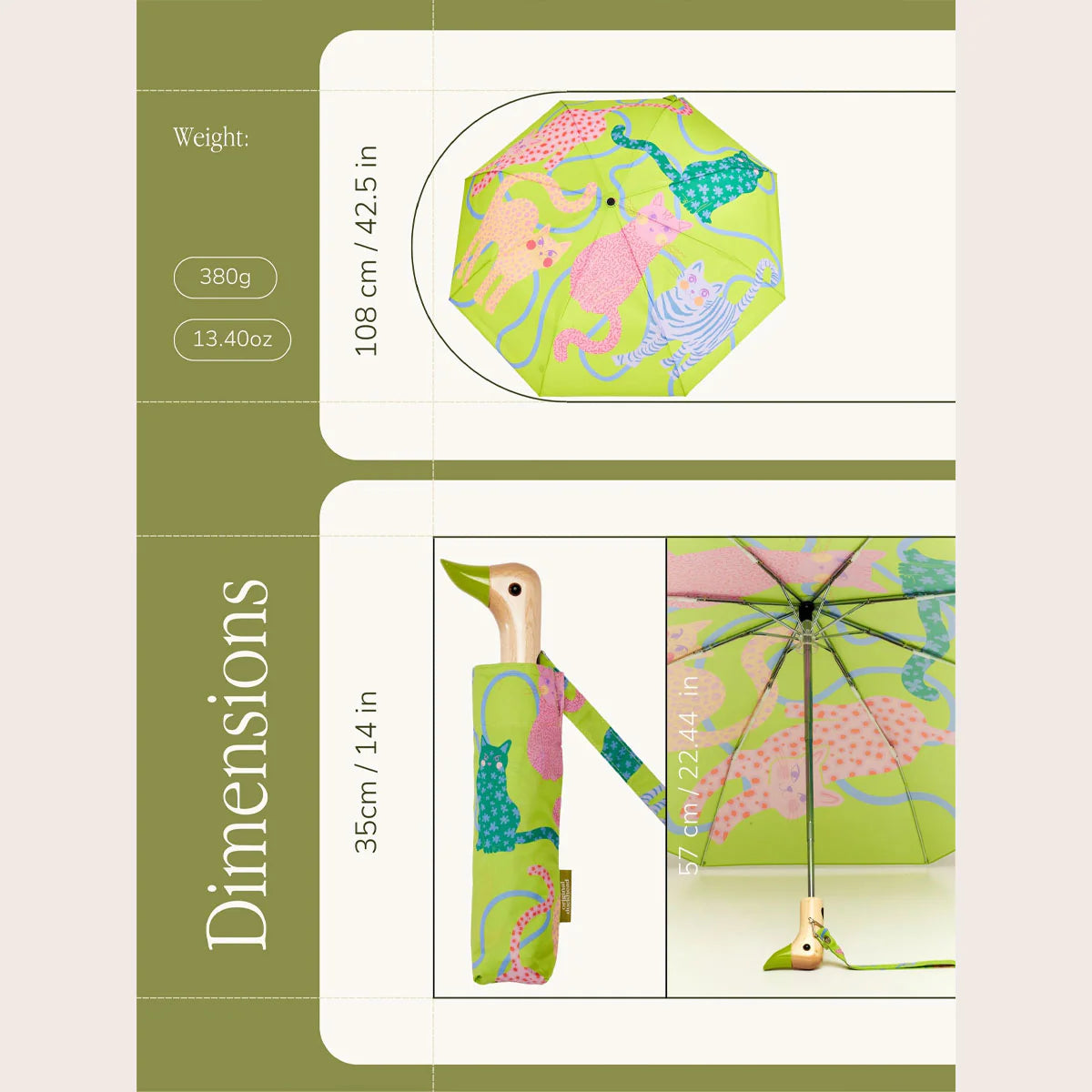 Lime Arty Cats – Ombrello sostenibile | Original Duckhead