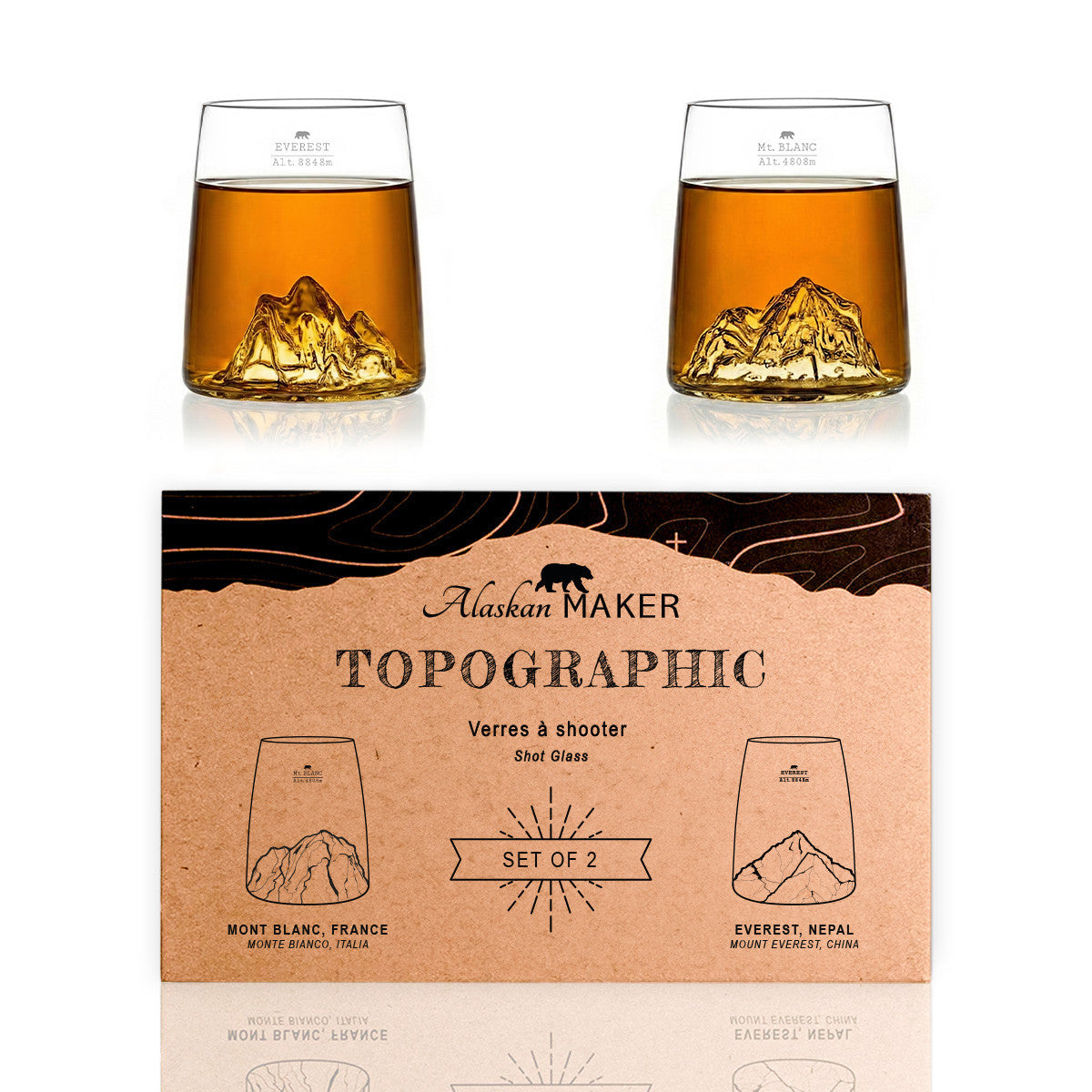 Set 2 Bicchierini Shot TOPOGRAPHIC con Montagne 3D | Alaskan Maker