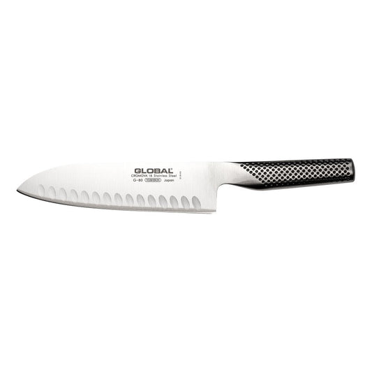 Global G‑80 Fluted Santoku Knife 18 cm – Lama scanalata anti‑aderenza, perfetto bilanciamento – Global