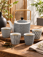 Tea Set Nippon Black 5 Pezzi – Teiera 800 ml con 4 Tazze in Porcellana | TOKYO DESIGN STUDIO