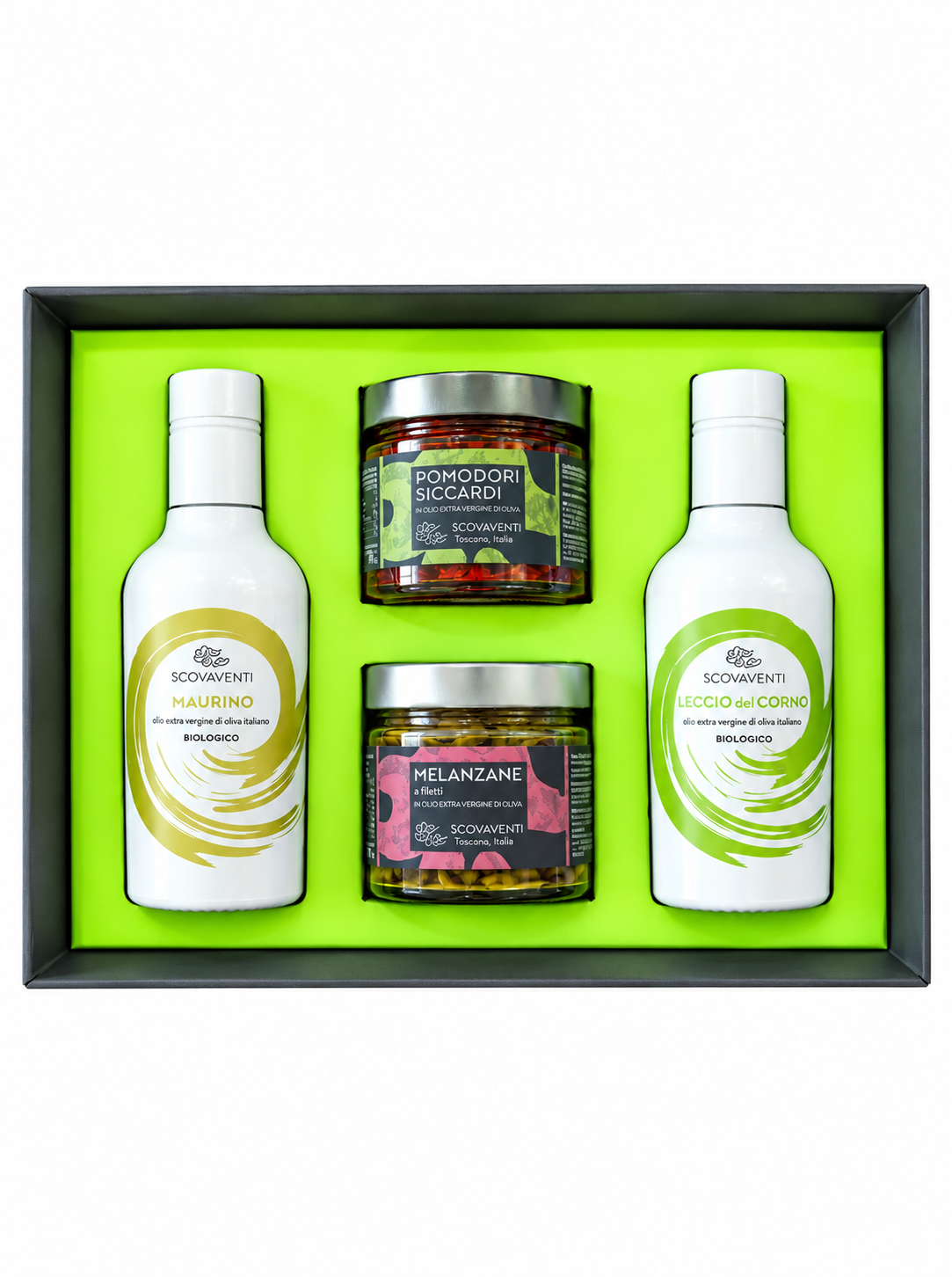 Confezione Regalo Olio EVO Maurino e Leccio del Corno con Conserve Gourmet | Scovaventi