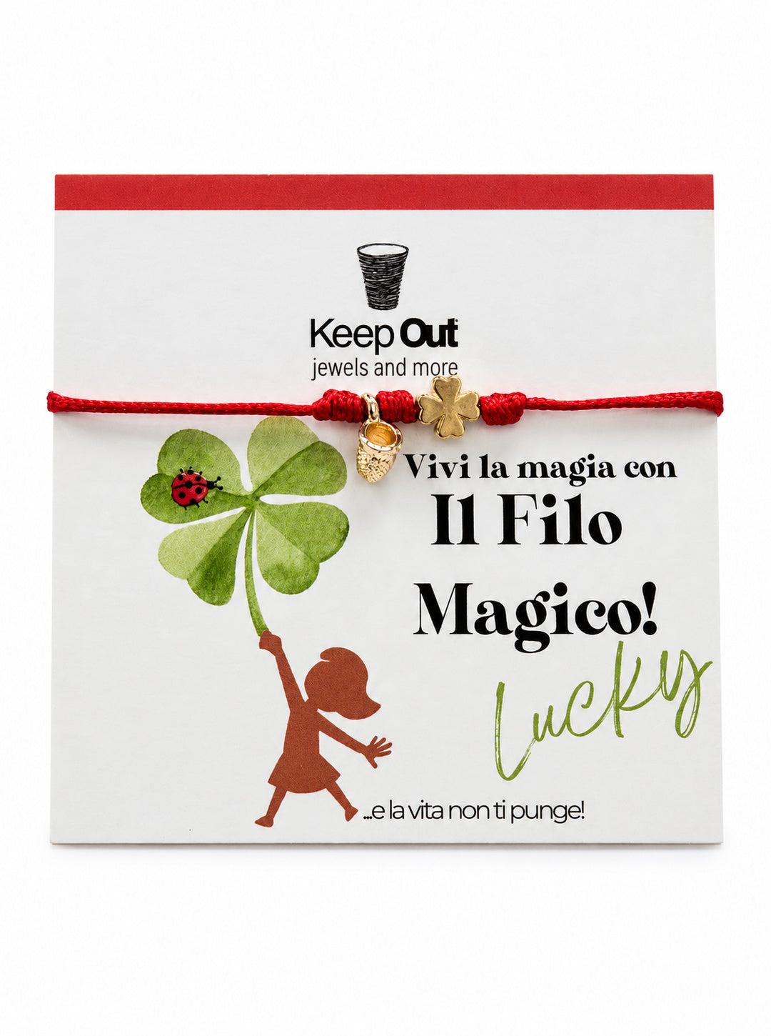 Bracciale Filo Magico con Charm Quadrifoglio Portafortuna – Braccialetto Colorato, Idea Regalo | Keep Out