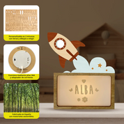 Lampada da tavolo bambino Razzo personalizzabile con nome – Vintiun