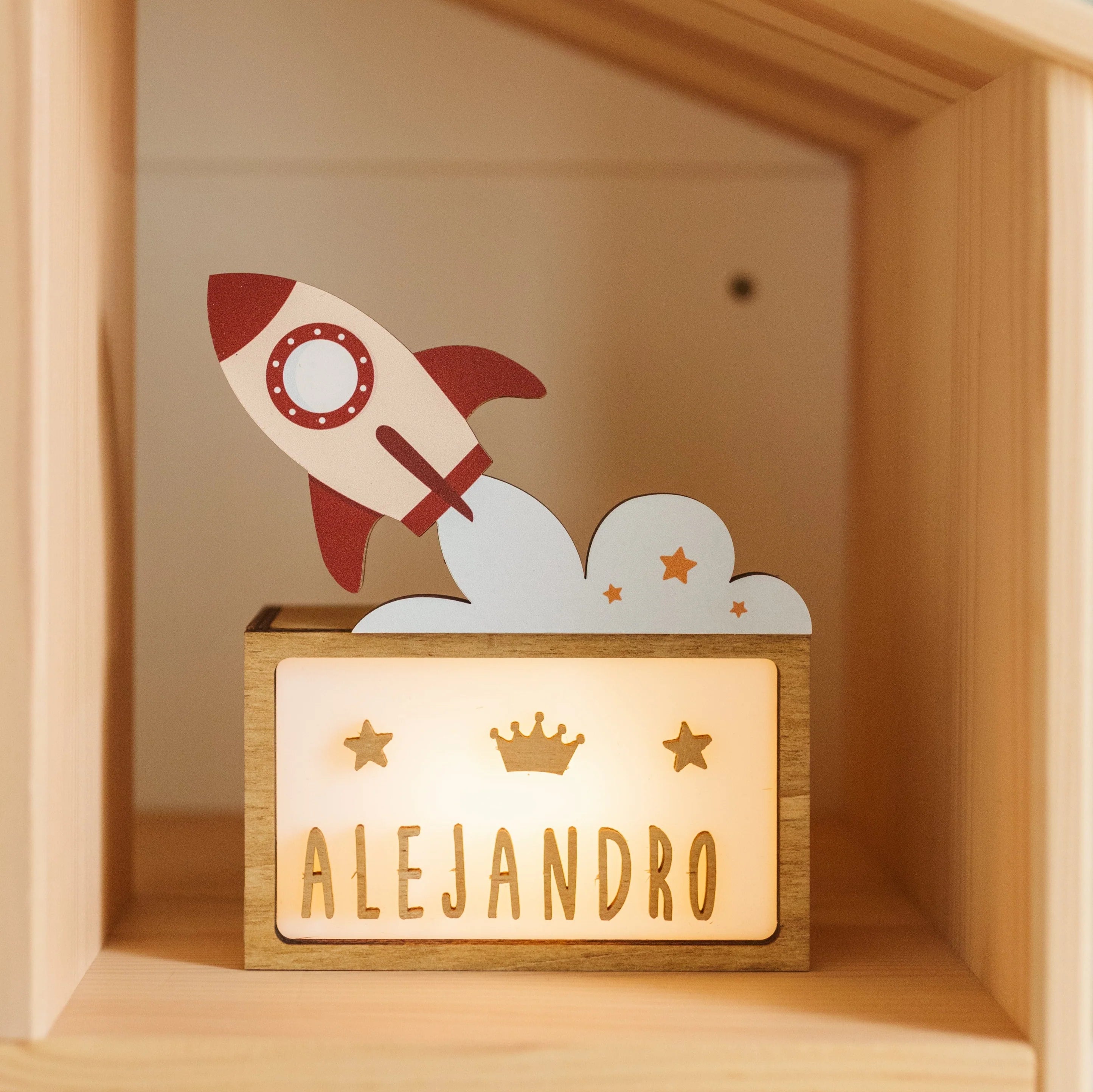 Lampada da tavolo bambino Razzo personalizzabile con nome – Vintiun