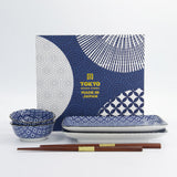 Sushi set di 6 pezzi n Porcellana Blu e Bianca con Bacchette - Sashiko | Tokyo Design Studio