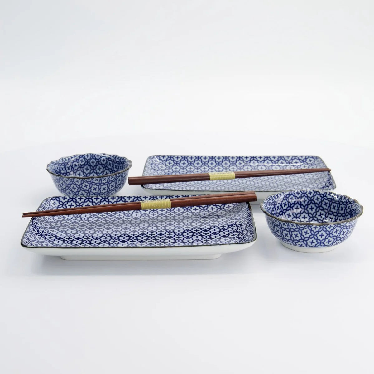 Sushi set di 6 pezzi n Porcellana Blu e Bianca con Bacchette - Sashiko | Tokyo Design Studio
