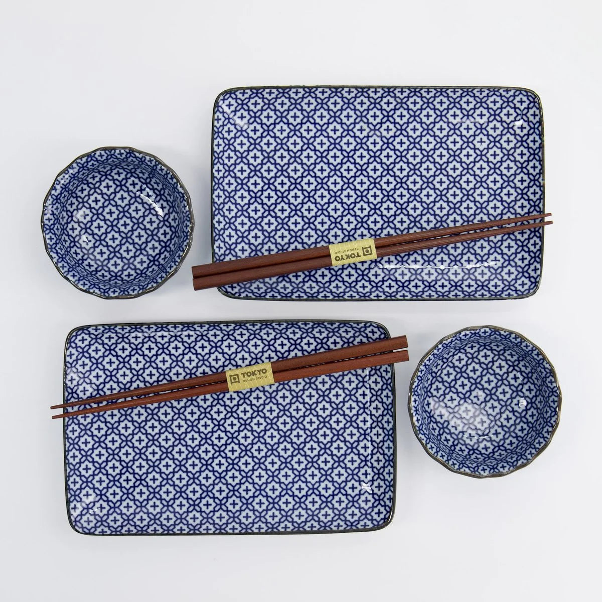 Sushi set di 6 pezzi n Porcellana Blu e Bianca con Bacchette - Sashiko | Tokyo Design Studio