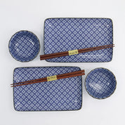 Sushi set di 6 pezzi n Porcellana Blu e Bianca con Bacchette - Sashiko | Tokyo Design Studio